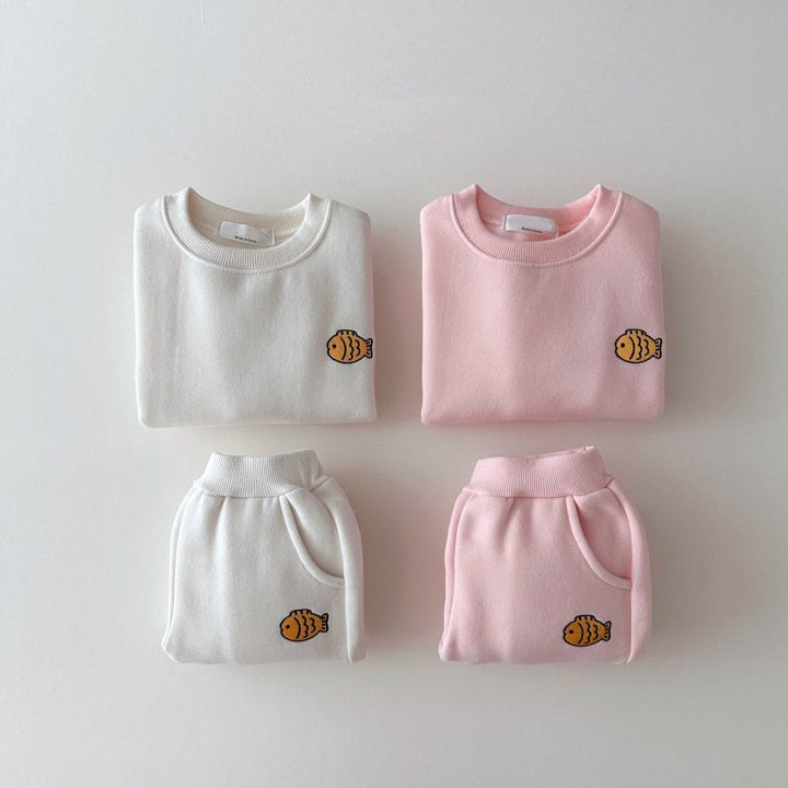 Autumn Baby Kids Unisex Casual Cute Fish Logo Long Sleeves Pullover and Pants Clothing Set-0